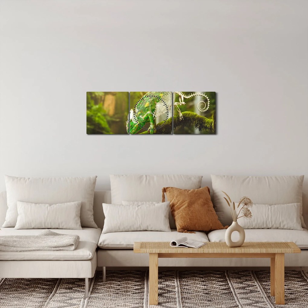 Obraz kameleona (z zegarem) (90x30 cm)