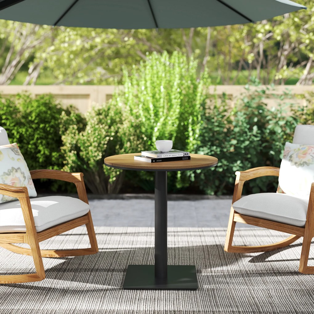 Outsunny Stół Ogrodowy Ø70 cm, Odporny na Warunki Atmosferyczne, Okrągły Balkonowy z Lamelami, Stalowy Ø70 x 74H cm, Drewno Naturalne