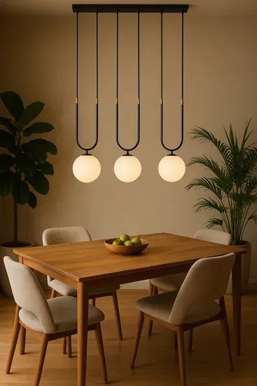 Trzypunktowa lampa wisząca beżowo-czarna M6-G06