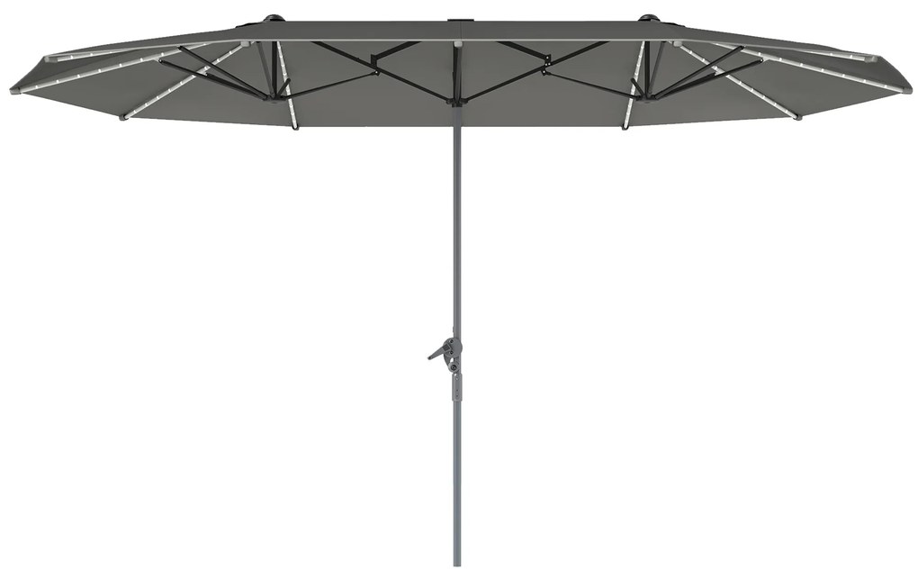 Outsunny Podwójny Parasol z Oświetleniem Solarnym, Aluminium, Poliester, Ochrona UPF50+, Odporność na UV, Parasol Tarasowy, Ciemnoszary