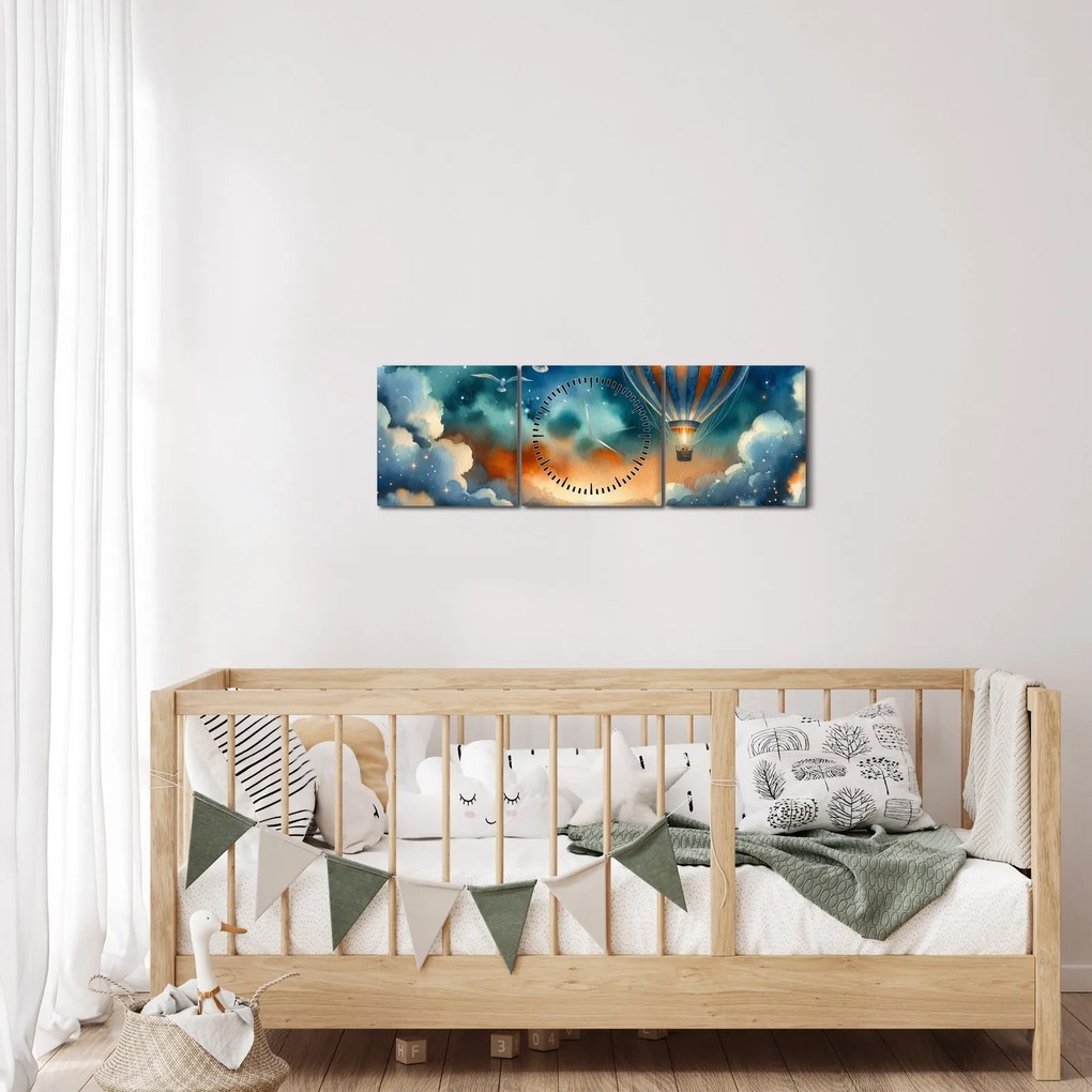 Obraz - Lot pod nocnym niebem (z zegarem) (90x30 cm)