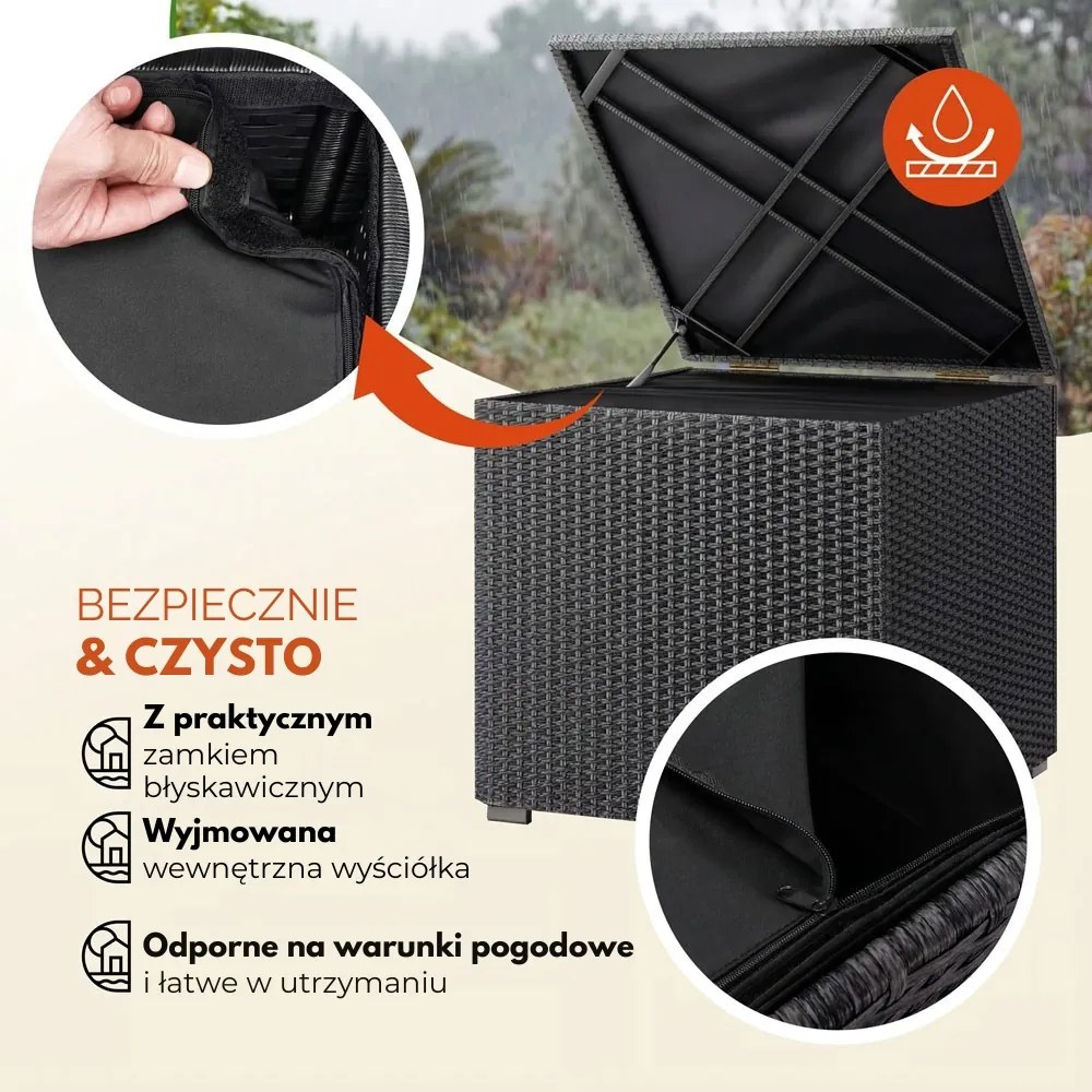 Polirattanowy pojemnik na schowek RICCO, 318L, 75x75x70 cm, czarna Casaria