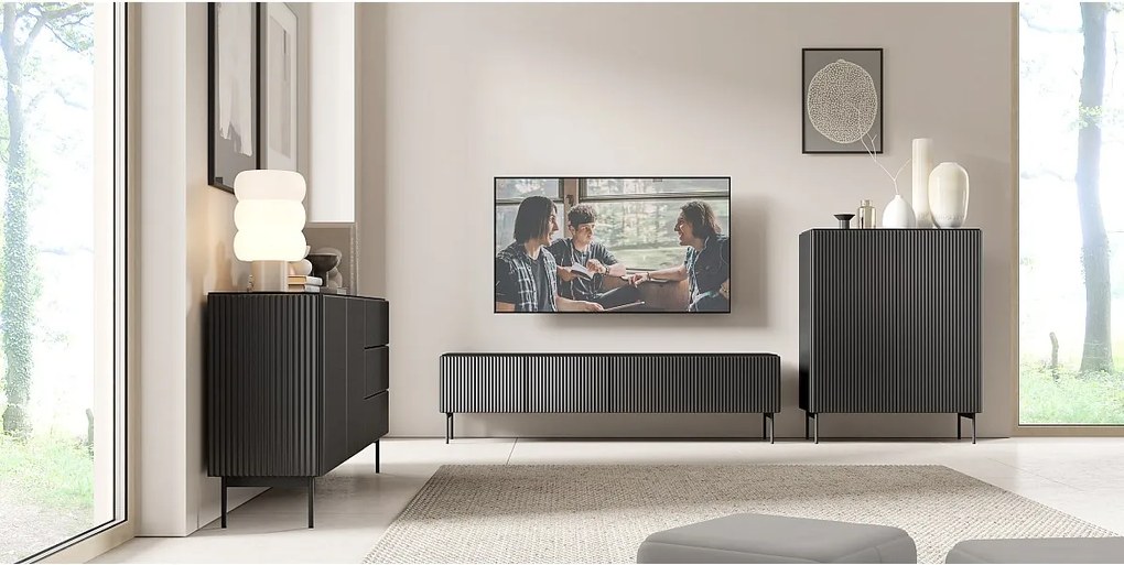 Szafka RTV, czarna, 195,2 x 51,2 x 39,8 cm