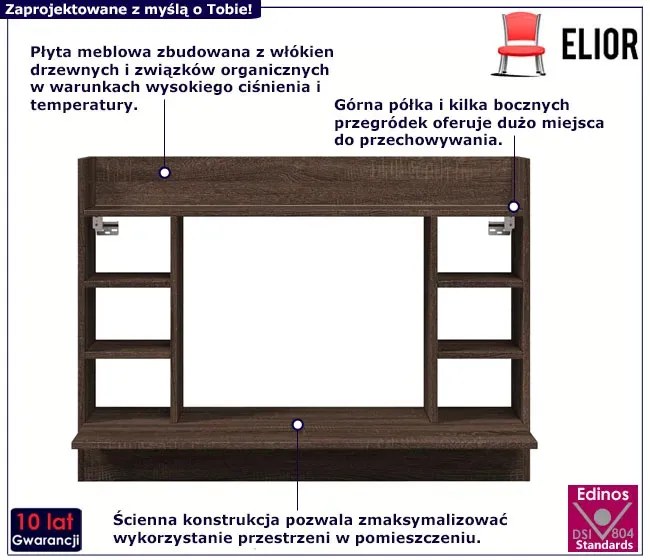 Biurko ścienne z półkami brązowy dąb - Emit