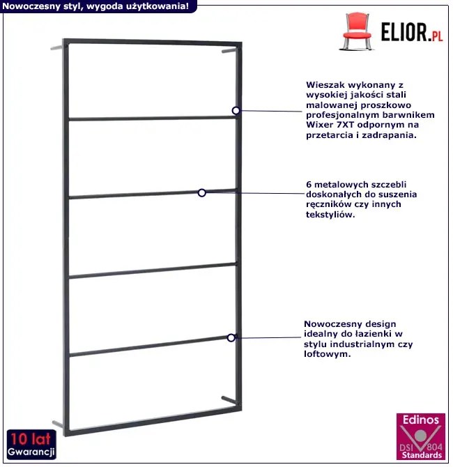 Czarna nowoczesna drabinka na ręczniki N8-F24