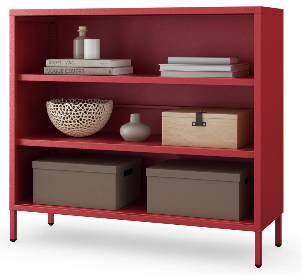 Niski regał metalowy czerwony Modern LUCA, 1000 x 900 x 350 mm