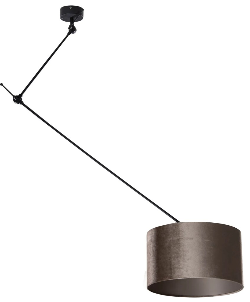Lampa wisząca Czarna z aksamitnym kloszem Taupe 35 cm - Blitz klasyczny/Antyczny Oswietlenie wewnetrzne