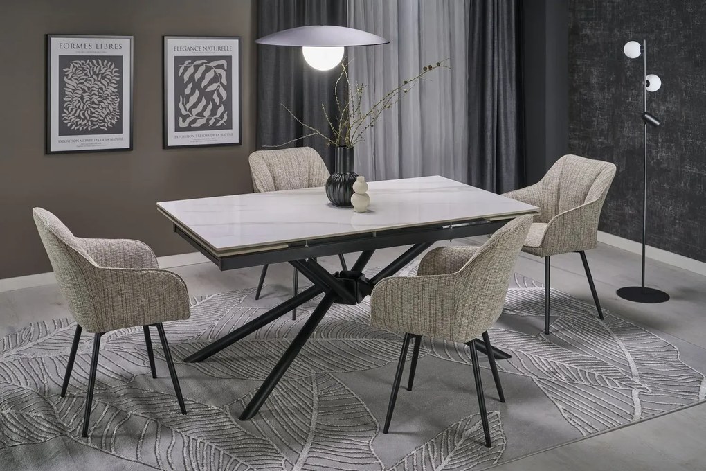 Stół rozkładany VITORINO 160(220)x90 biały marmur HALMAR