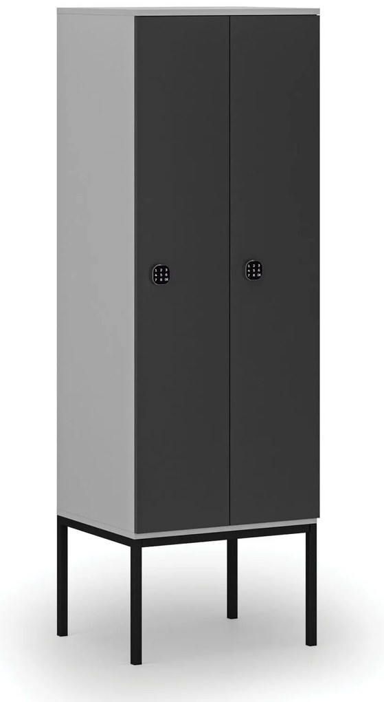 Drewniana szafa ubraniowa S4 z podstawą, 2-drzwiowa, 1871 x 600 x 500 mm, demontaż, zamek kodowy, szary/grafitowy