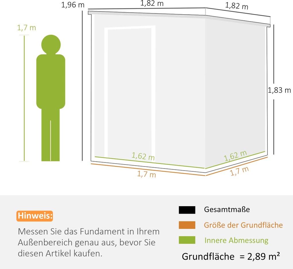 Outsunny Domek ogrodowy 2,89 m² z wyglądem drewna, 3 okna, wentylacja, podłoga, zamek, rękawice, 182 x 182 x 196 cm | Aosom PL