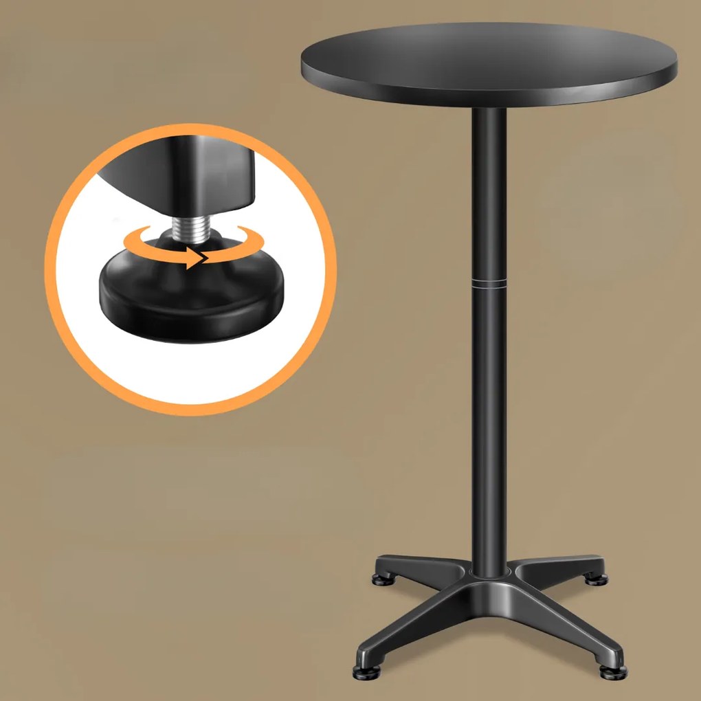 Casaria Regulowany aluminiowy stół barowy NERO Ø60 cm, czarny