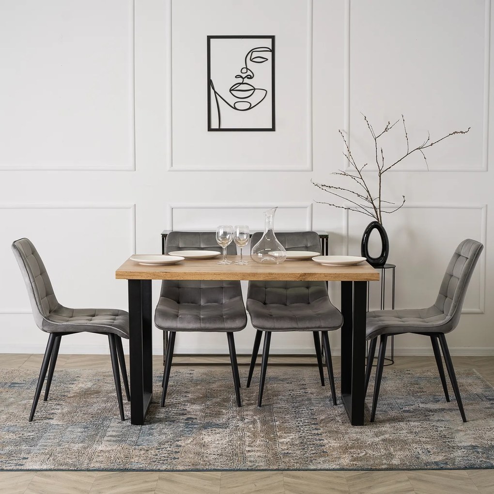 Krzesło Tapicerowane GOMEZ Szare Welurowe Nowoczesne Loft