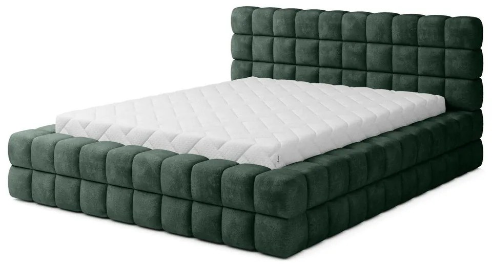 Ciemnozielone tapicerowane łóżko dwuosobowe ze schowkiem ze stelażem 160x200 cm Dizzle – ELTAP
