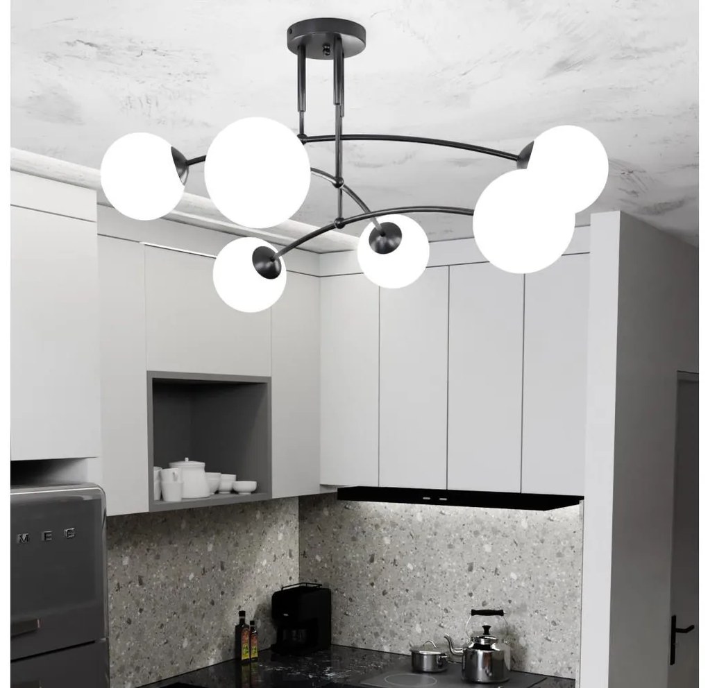 Żyrandol na drążku PREGOS 6xE14/10W/230V czarny/biały