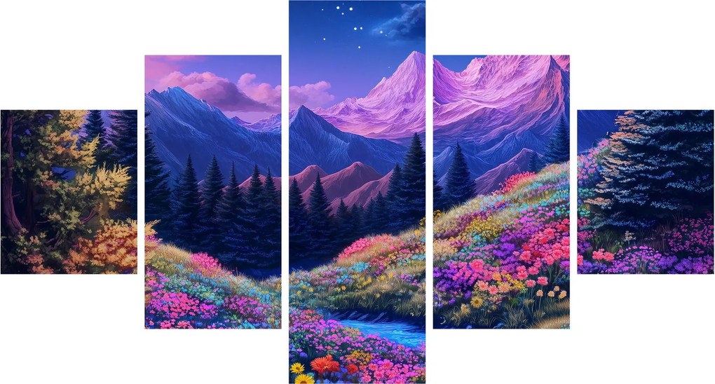 Obraz - Fioletowy krajobraz przy pełni księżyca (125x70 cm)