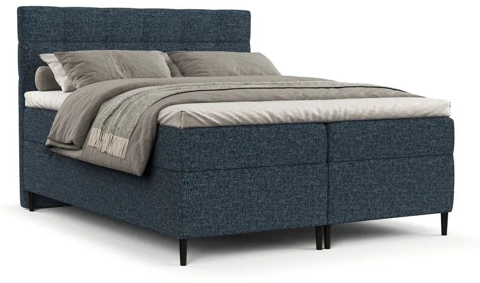 Ciemnoniebieskie łóżko boxspring ze schowkiem 140x200 cm Urbaneo – Maison de Rêve