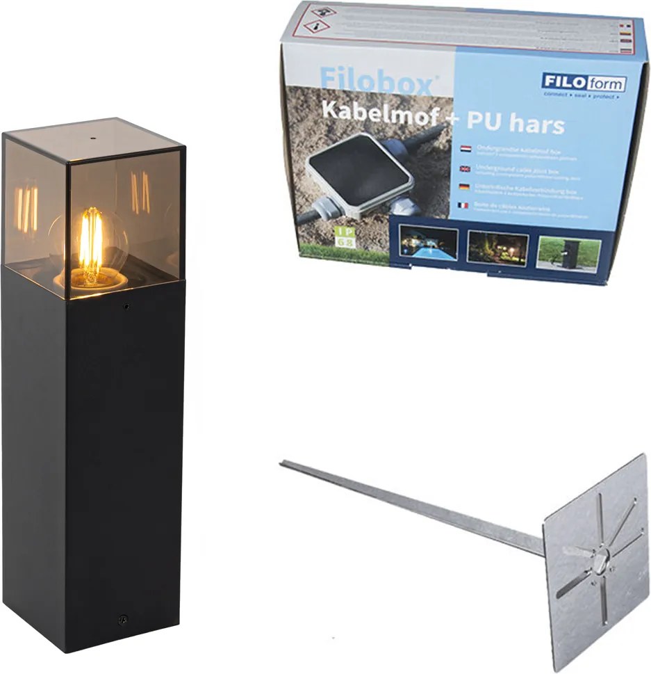 Stojąca lampa zewnętrzna czarna z kloszem w kolorze dymionym 30 cm - Denmark