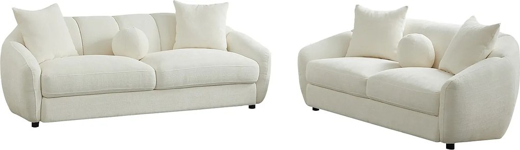 Kanapa 3-osobowa i 2-osobowa z tkaniny teksturowanej w kolorze kości słoniowej NAFEKI