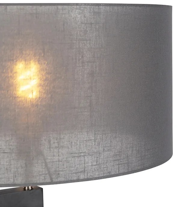 Lampa podłogowa trójnożna czarna drewno z szarym abażurem 50cm - Puros Nowoczesny Oswietlenie wewnetrzne