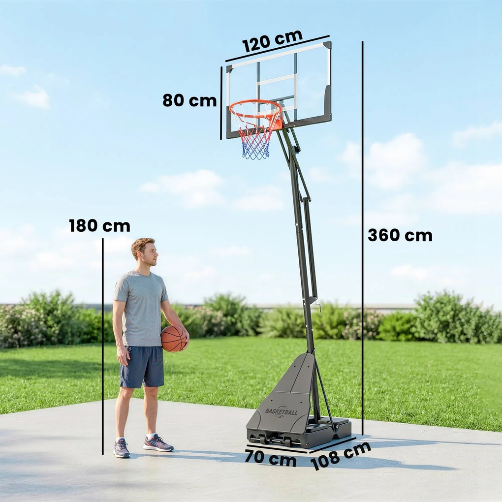 SPORTNOW Mobilny kosz do koszykówki, regulacja wysokości 2,45-3,05 m, tablica odporna na stłuczenia, ręczna regulacja korbką | Aosom PL