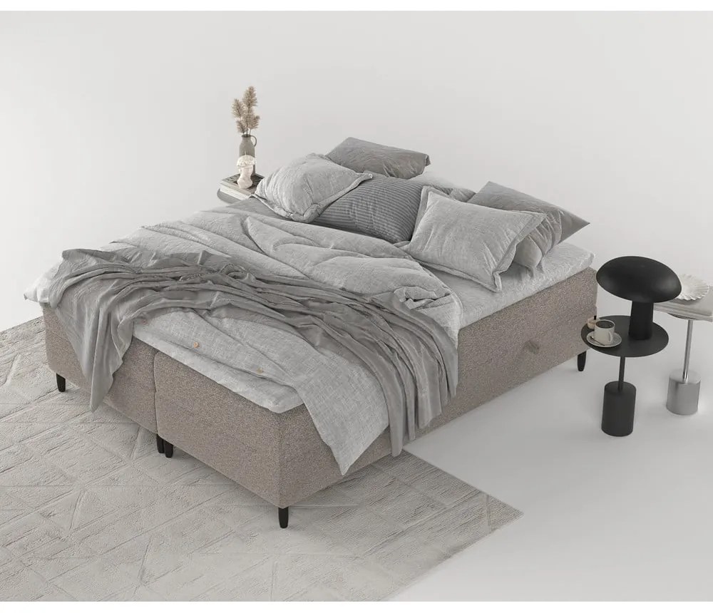 Brązowe łóżko boxspring ze schowkiem 160x200 cm Malte – Maison de Rêve