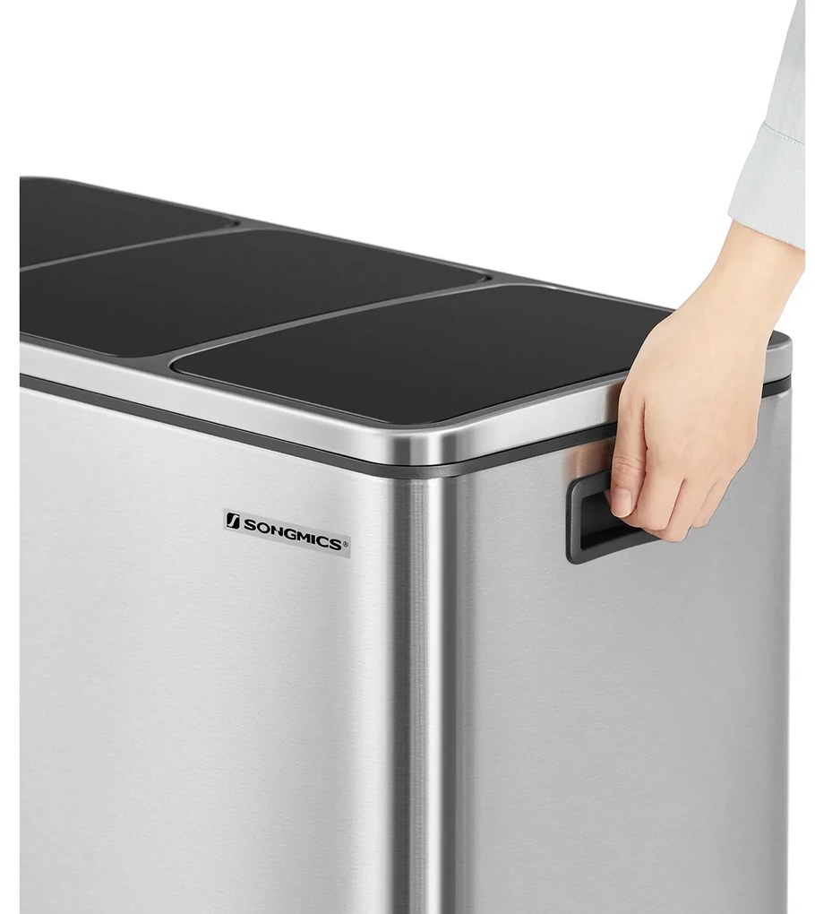 Kosz do segregacji odpadów SORT 54 l (3x18 l), srebrna SongmicsHome
