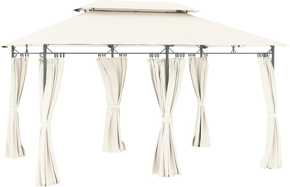 Outsunny Pawilon ogrodowy z podwójnym dachem, 6 boków, wodoodporny, do ogrodu i tarasu, 4x3 m, kremowo-biały | Aosom PL
