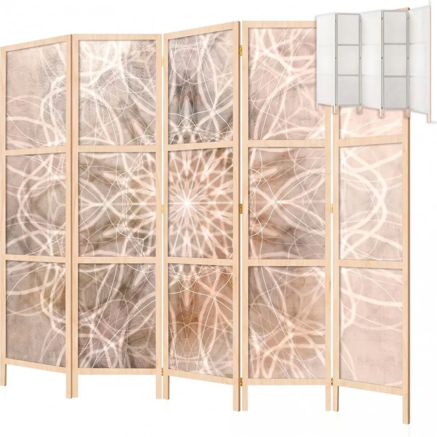 Parawan pokojowy 5-częściowy 225x172 drewniany japoński Jednostronny dekoracyjny boho minimalistyczny Beżowy