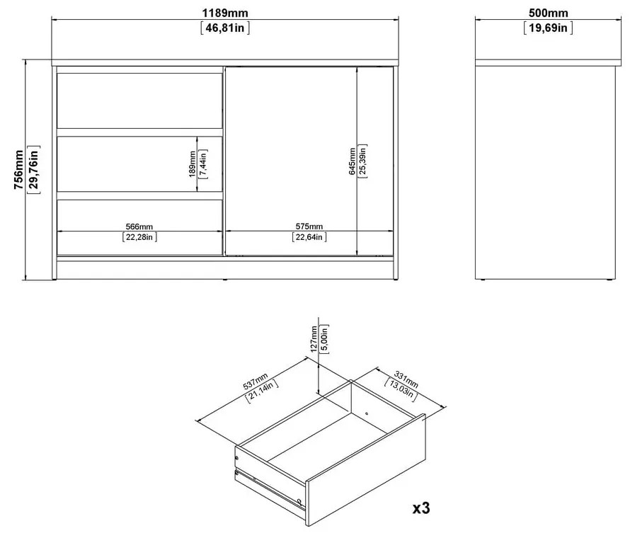 Komoda w dekorze dębu z drzwiami przesuwnymi w naturalnym kolorze 119x76x50 cm Naia – Tvilum