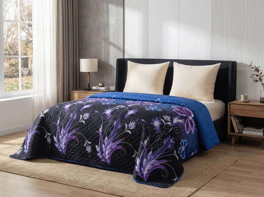 Narzuta na łóżko VIOLET BUTTERFLY, ciemnoniebieska Rozmiar: 170 x 210 cm