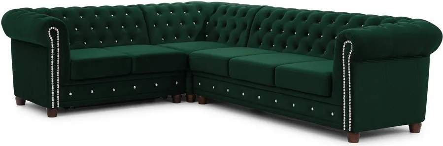 Zielony aksamitny rozkładany narożnik (lewostronny/w kształcie litery L) York Blik – Ropez