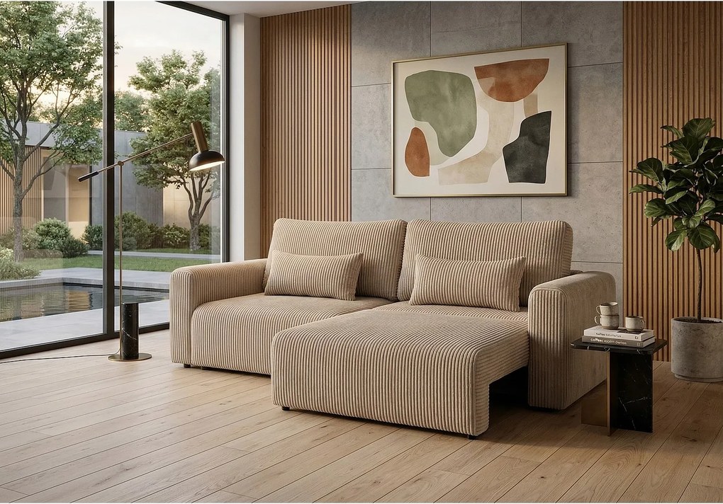 Nowoczesny sofo-narożnik BOND 2W1 230x150 cm, w tkaninie POSO 2 kremowej