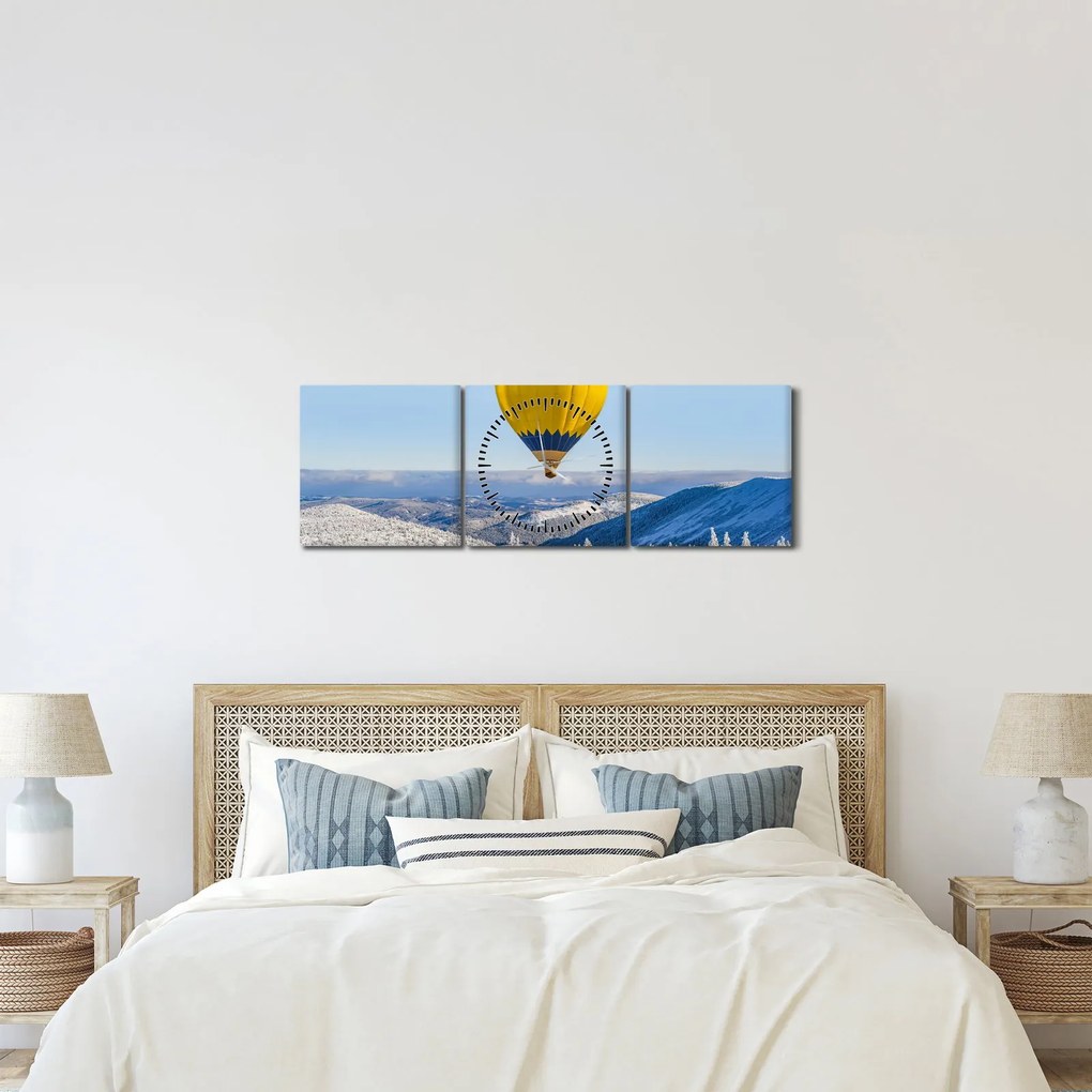 Obraz - Lot nad zimowym krajobrazem (z zegarem) (90x30 cm)