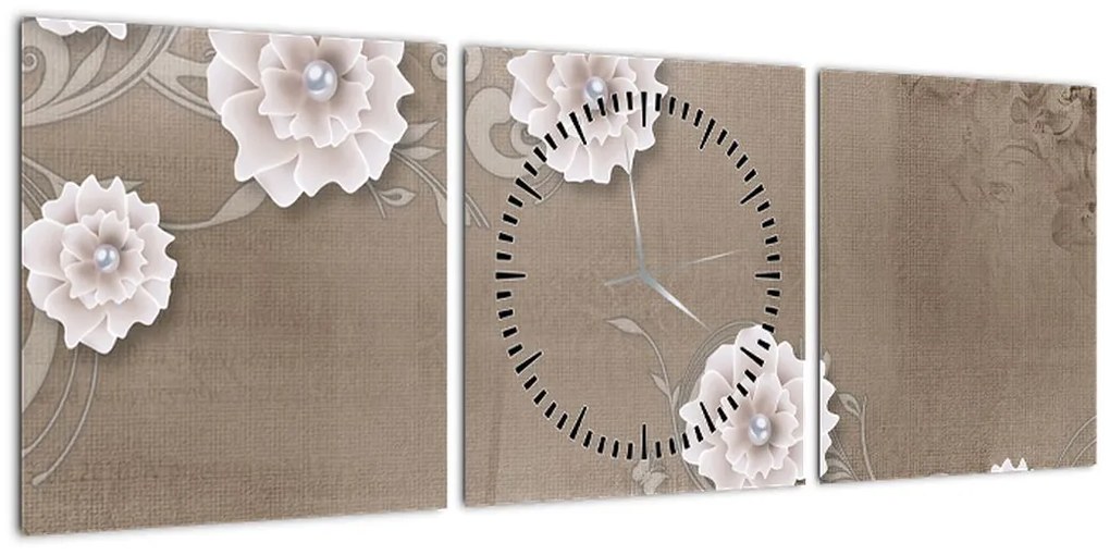Obraz - Draperie z kwiatami (z zegarem) (90x30 cm)