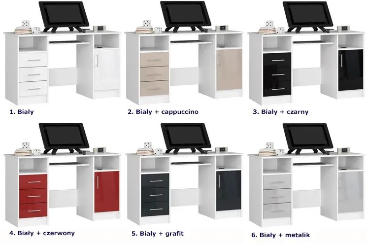 Białe duże biurko z szufladami połysk S8-B07