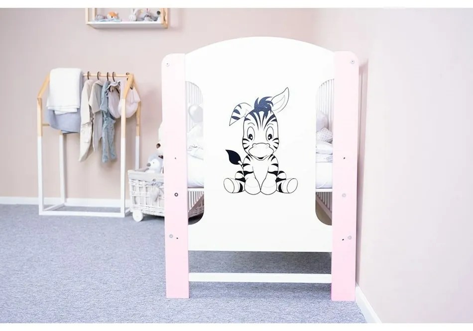 Nowe łóżeczko dziecięce Elsa Zebra, biało-różowe