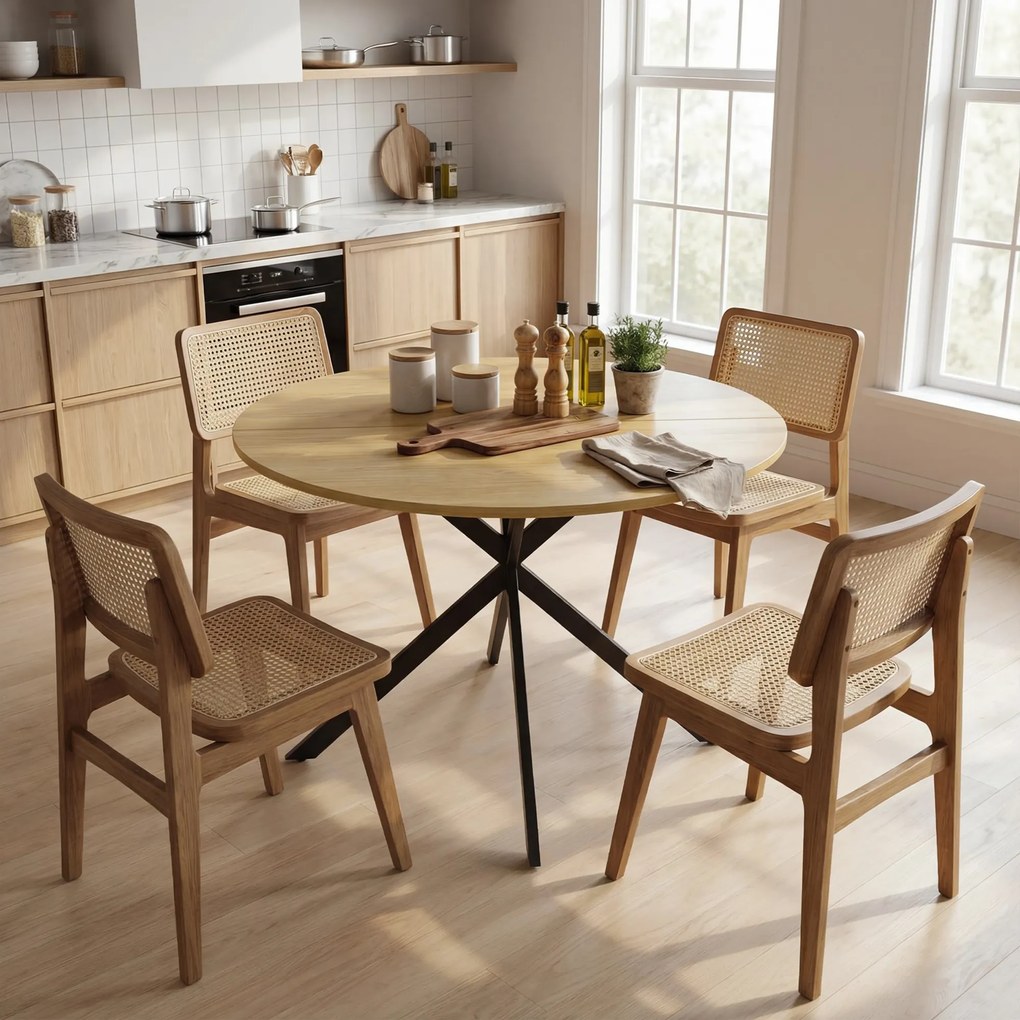 HOMCOM Okrągły stół jadalniany dla 4 osób, stół kuchenny w stylu industrialnym ze stalowymi nogami, do jadalni, kuchni, dąb | Aosom PL