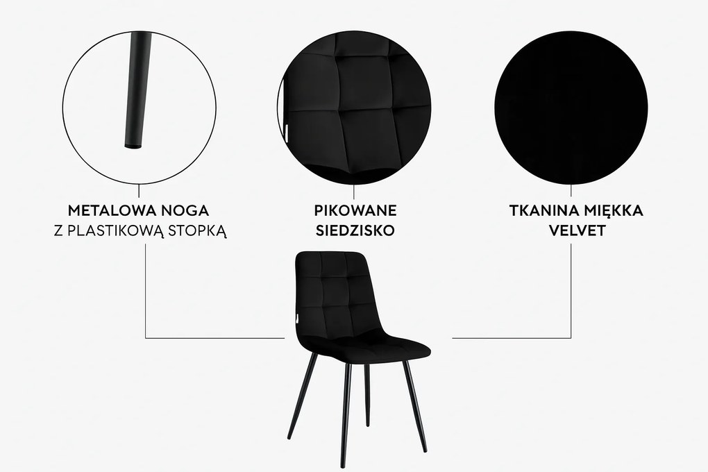 Krzesło FOX z przeszyciem tkanina welur noga metalowa : Kolor tkaniny - VELVET - MG19
