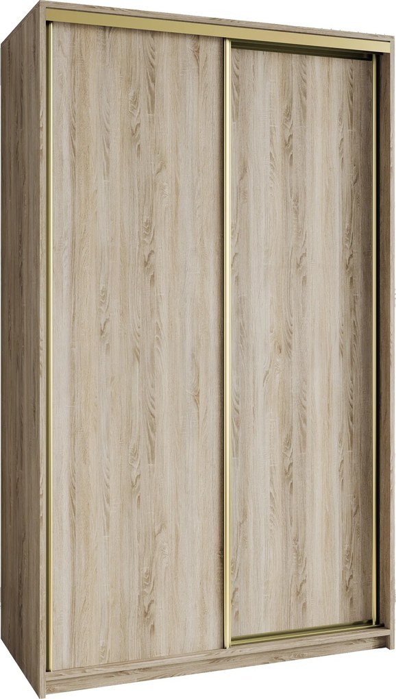 Szafa Przesuwna NISSE 120 cm Szafa Dwudrzwiowa z Szufladami Dąb Sonoma / Złote Profile
