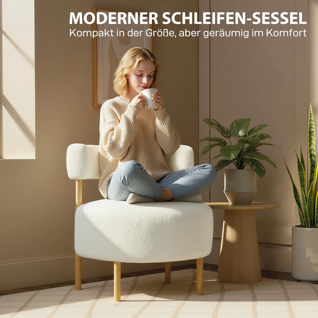 HOMCOM Fotel lounge fotel relaksacyjny z Sherpa-Fleece, metalowe nogi w wyglądzie drewna, tapicerowany fotel 67 x 67 x 71 cm kremowo-biały | Aosom PL