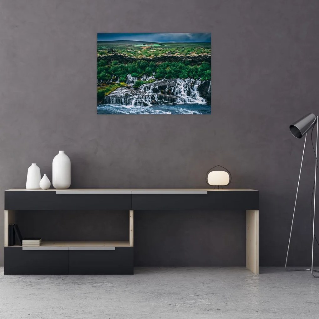 Obraz na szkle - wodospady w przyrodzie (70x50 cm)