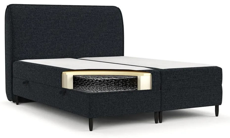 Czarne łóżko boxspring ze schowkiem 160x200 cm Melba – Maison de Rêve
