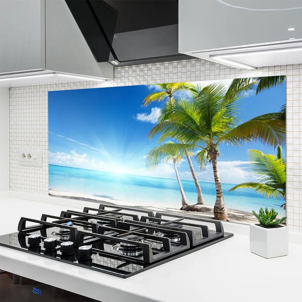 Szkło do Kuchni na Ścianę Egzotyczna Plaża Pod Palmą
