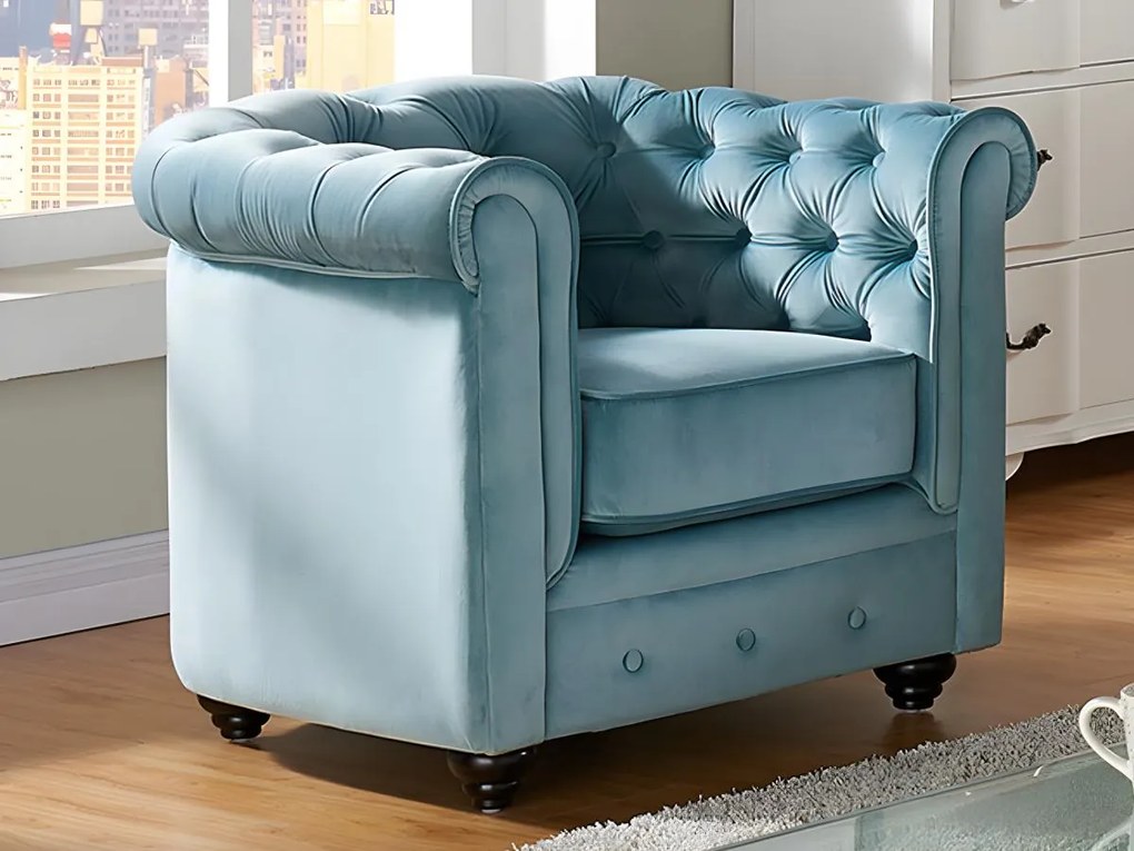 Komplet 2 foteli CHESTERFIELD - Pastelowoniebieski welur