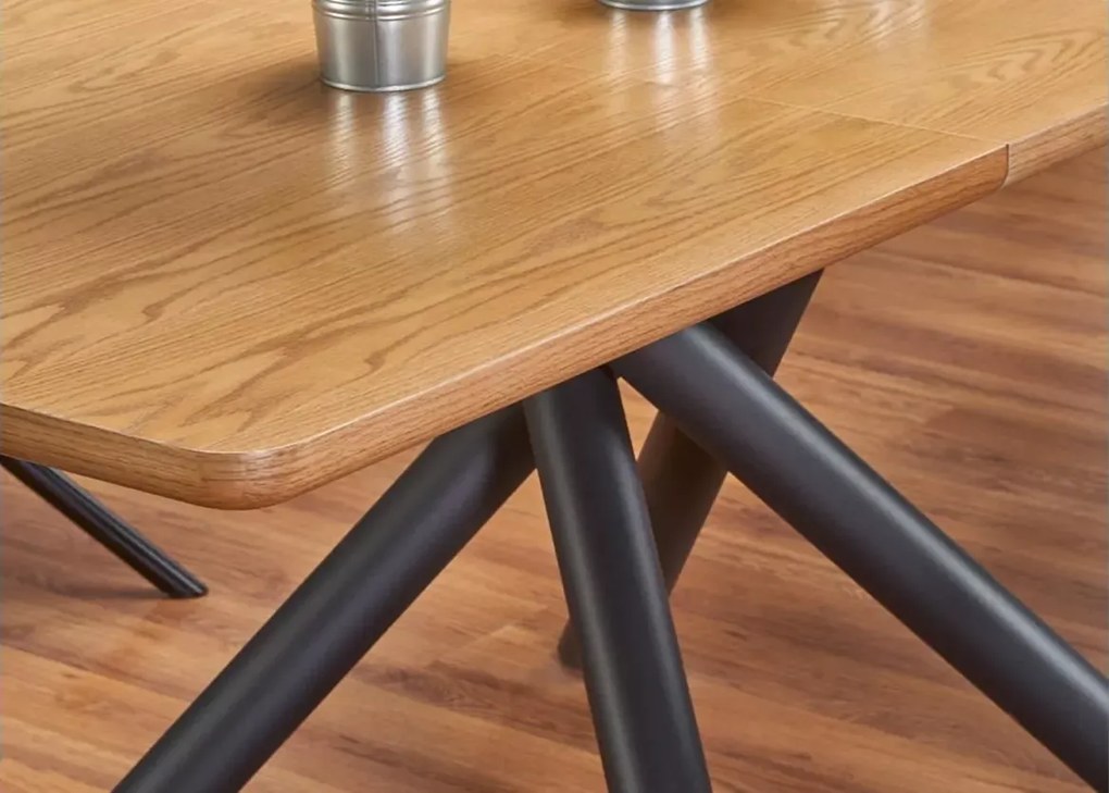 Stół rozkładany Zaisu 160–200 cm dąb naturalny – loftowy, MDF okleina, stalowe nogi