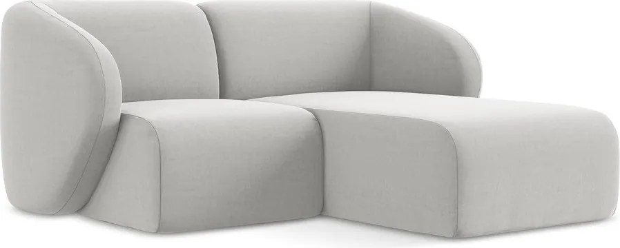 Jasnoszary aksamitny narożnik (prawostronny/z szezlongiem) Lani – Makamii