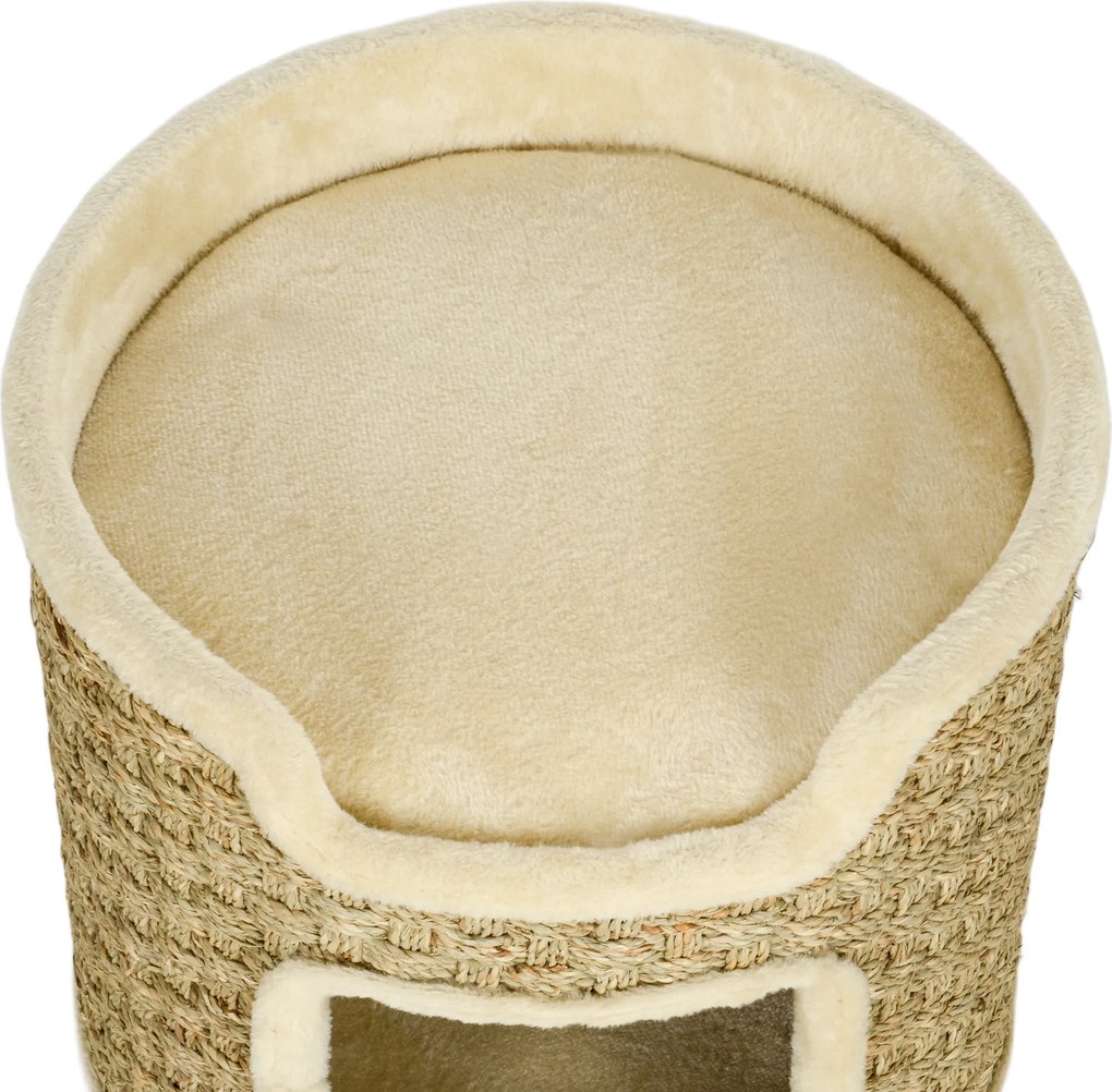 PawHut Drapak dla Kota, Strefa Zabawy i Relaksu, Plusz, Φ38 x 37H cm, Khaki-Beż, do 5 kg