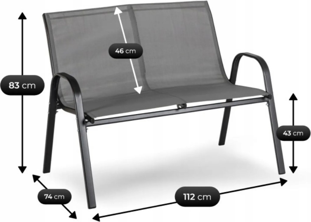 Zestaw Mebli Ogrodowych MINNESOTA Szary Ławka Krzesła Stolik Tarasowy Siatka Nowoczesny