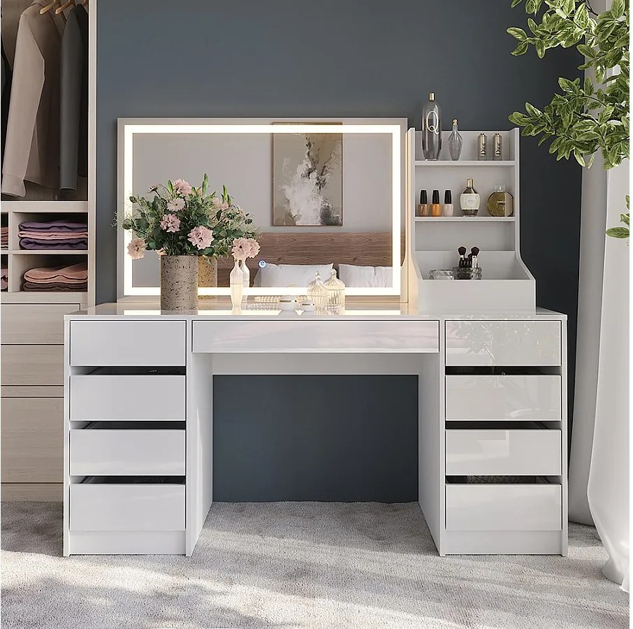 Stół toaletowy biały/biały wysoki połysk 158.2x50.1x76 sherry