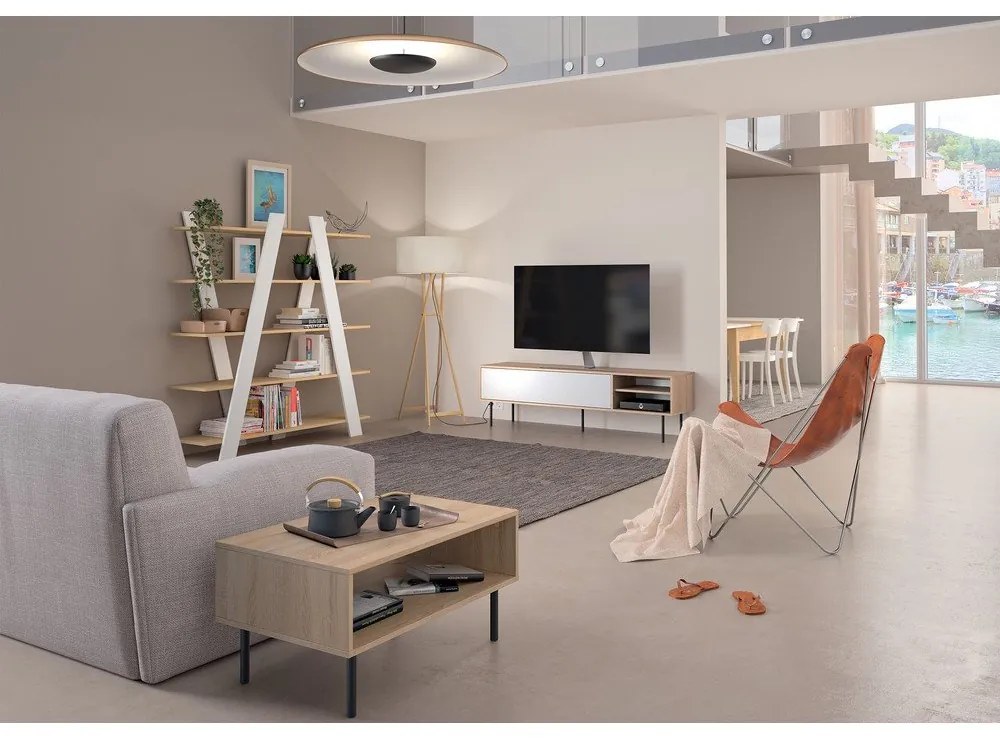 Biała szafka pod TV w dekorze dębu 165x40 cm Ampère – TemaHome